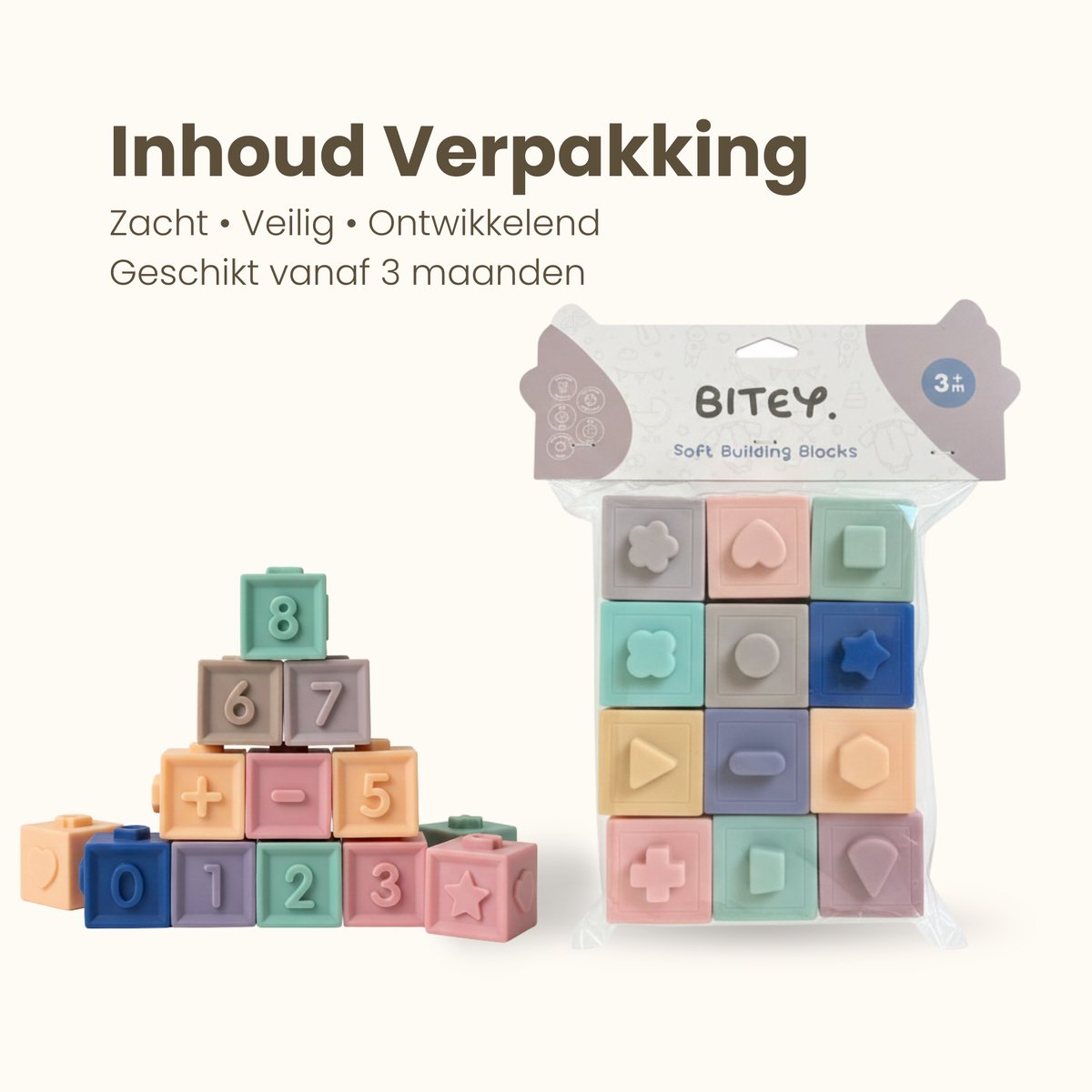 Bitey – 12 zachte siliconen babyblokken