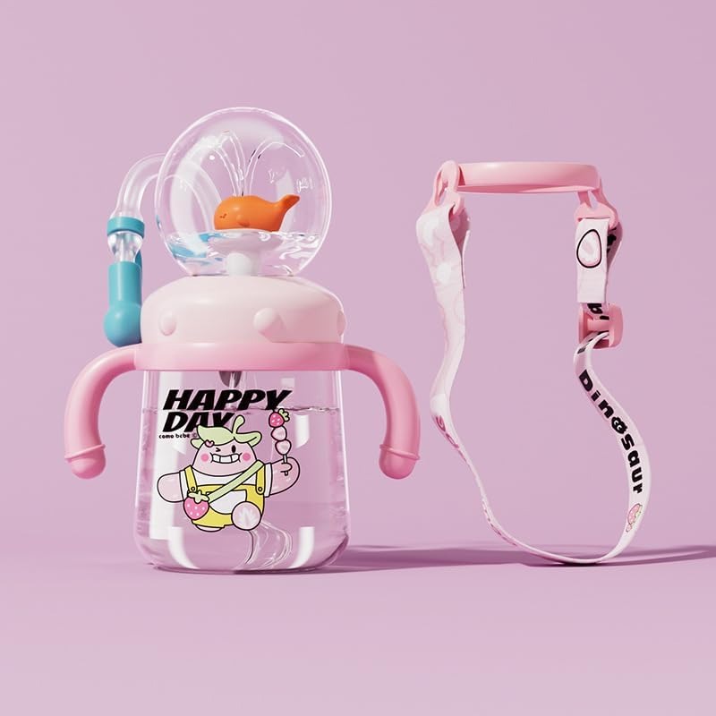 Walvis Sippy Cup – 300ml Lekvrije Kinder Drinkbeker met Zachte Siliconen Tuit, Rietje & Verstelbare Draagband