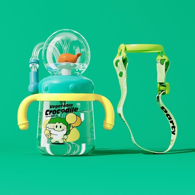 Walvis Sippy Cup – 300ml Lekvrije Kinder Drinkbeker met Zachte Siliconen Tuit, Rietje & Verstelbare Draagband