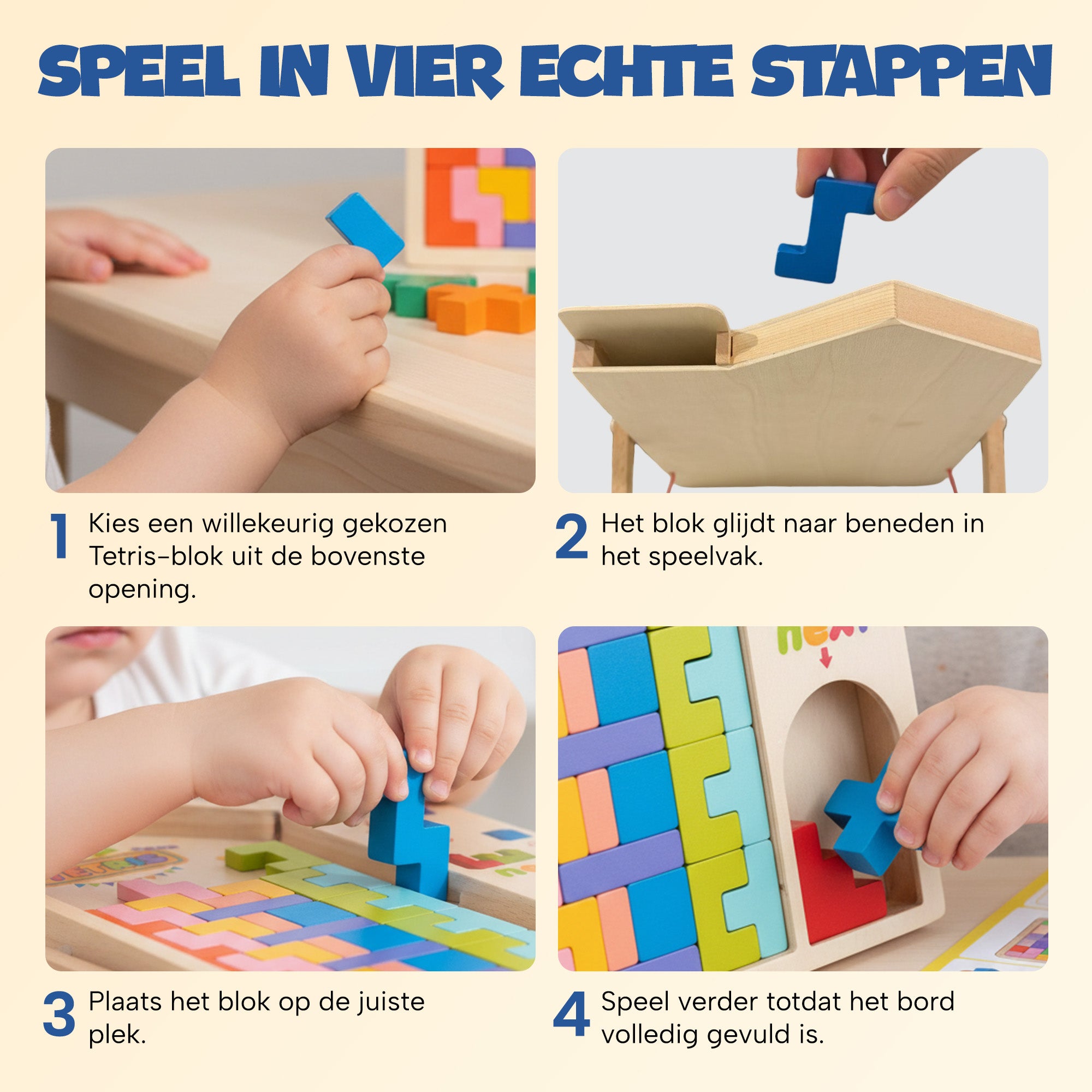 Bitey - Houten Montessori Tetris Puzzel – Educatief Peuter & Kleuter Speelgoed 3+