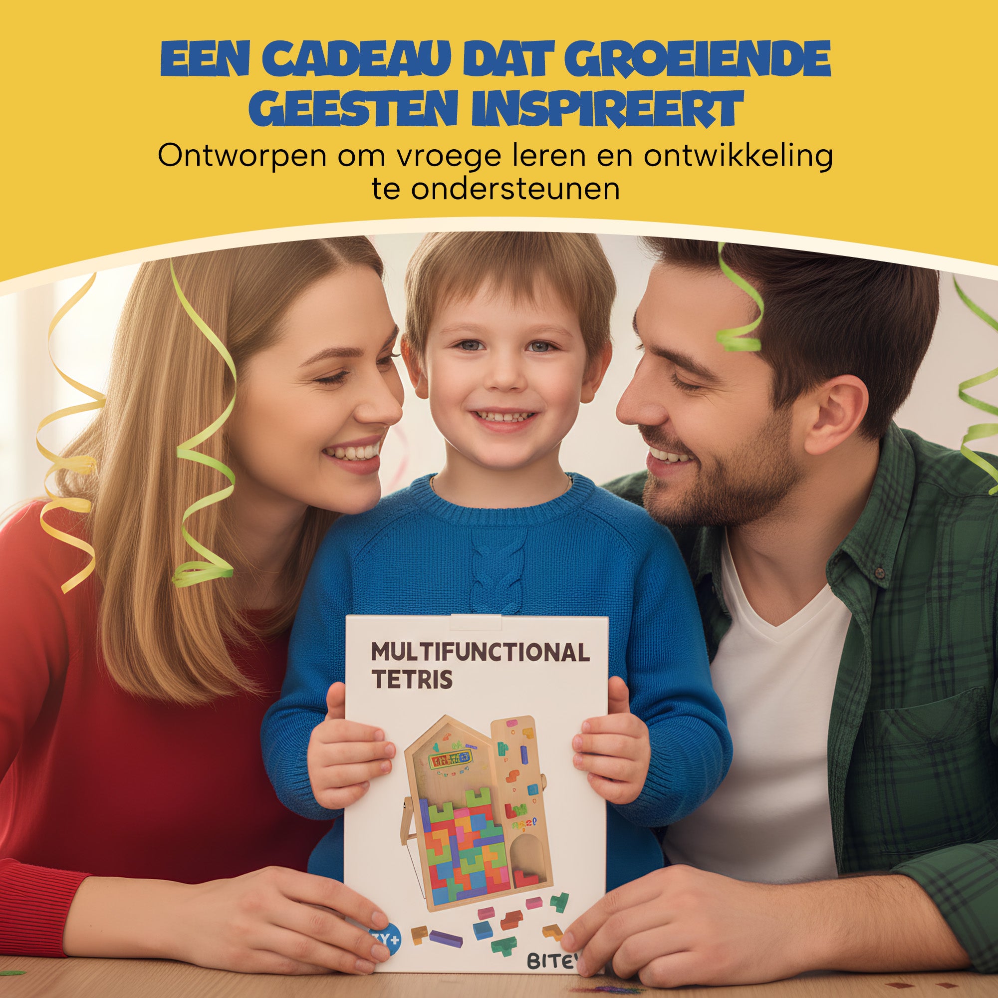 Bitey - Houten Montessori Tetris Puzzel – Educatief Peuter & Kleuter Speelgoed 3+