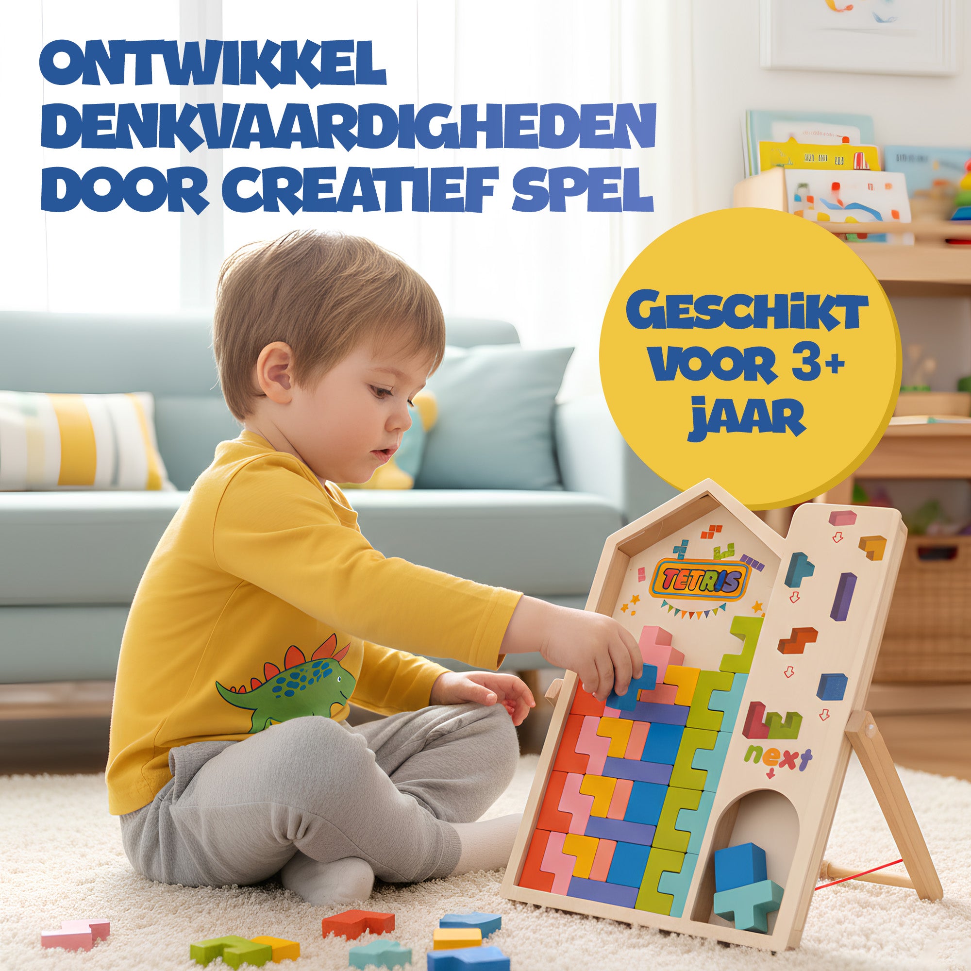 Bitey - Houten Montessori Tetris Puzzel – Educatief Peuter & Kleuter Speelgoed 3+