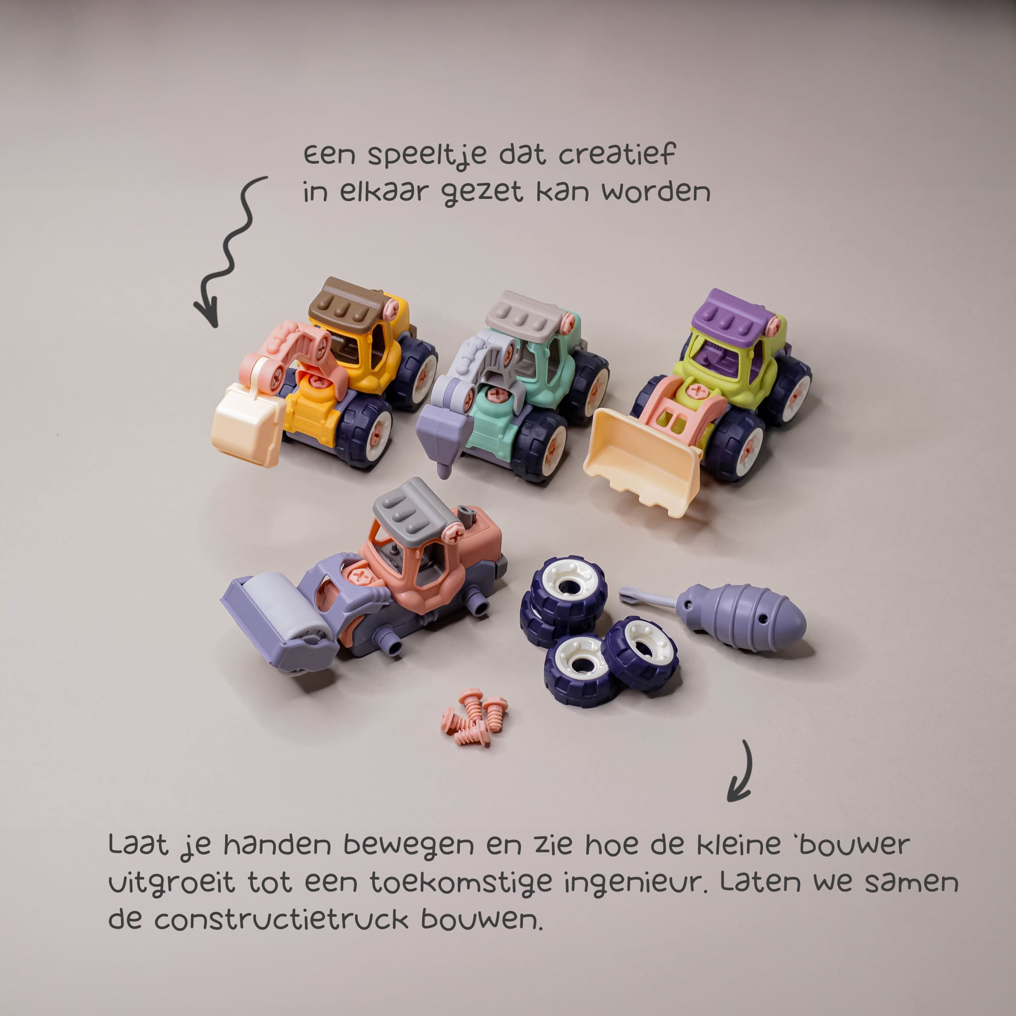 Pädagogisch - Montessori - Komplettset (4 Baufahrzeuge) - Bauautos