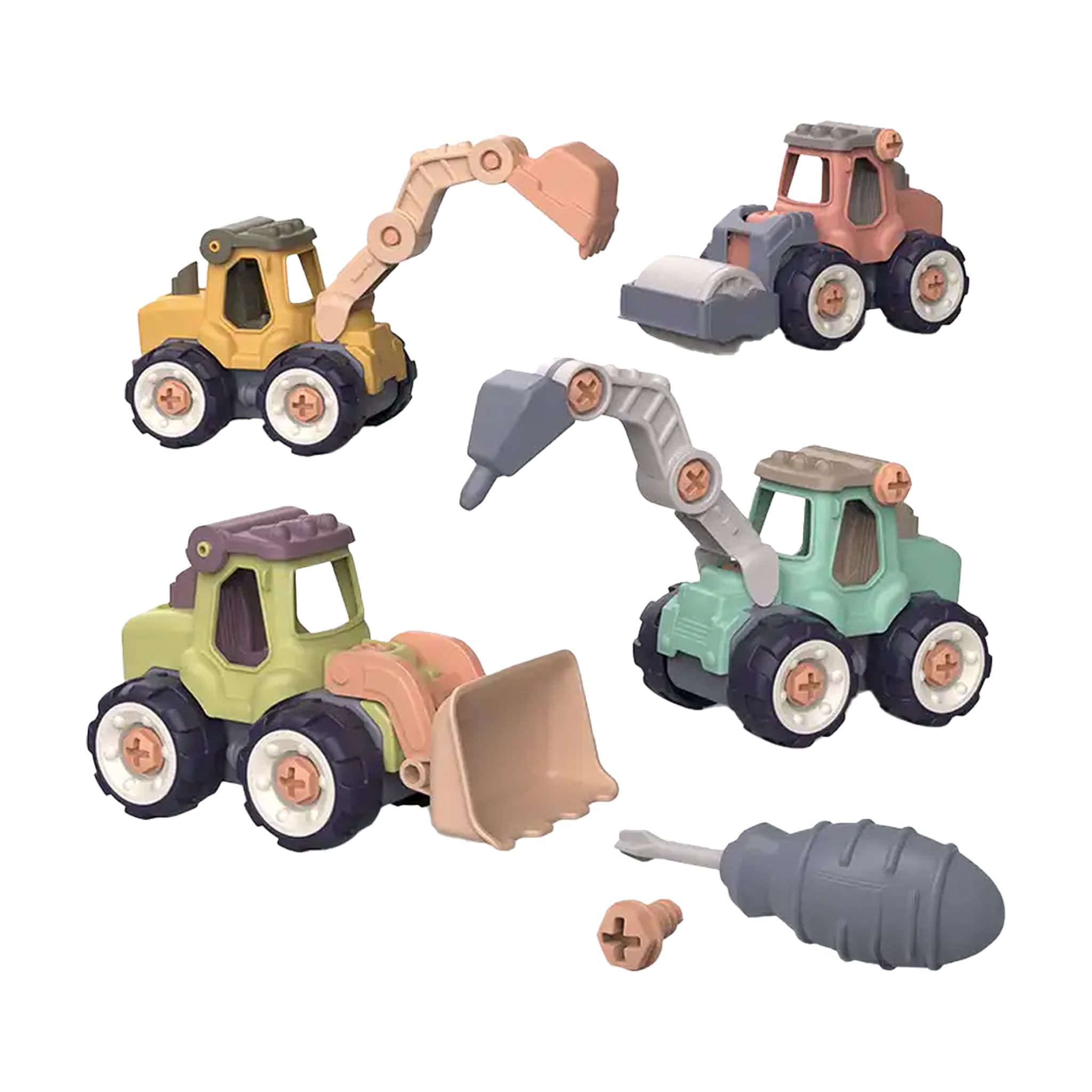 Pädagogisch - Montessori - Komplettset (4 Baufahrzeuge) - Bauautos