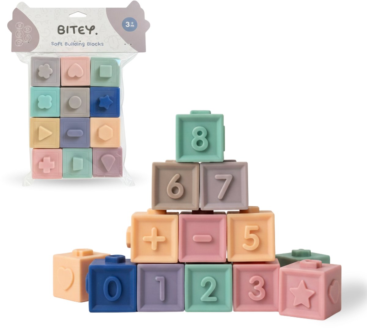 Bitey – 12 zachte siliconen babyblokken