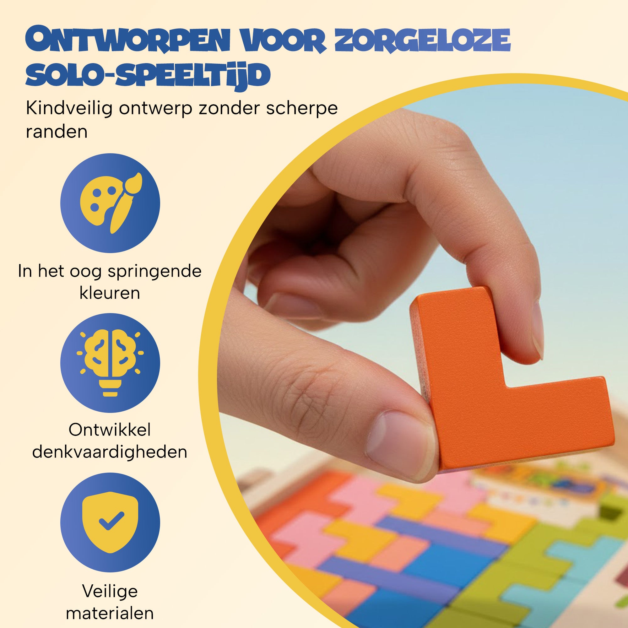 Bitey - Houten Montessori Tetris Puzzel – Educatief Peuter & Kleuter Speelgoed 3+