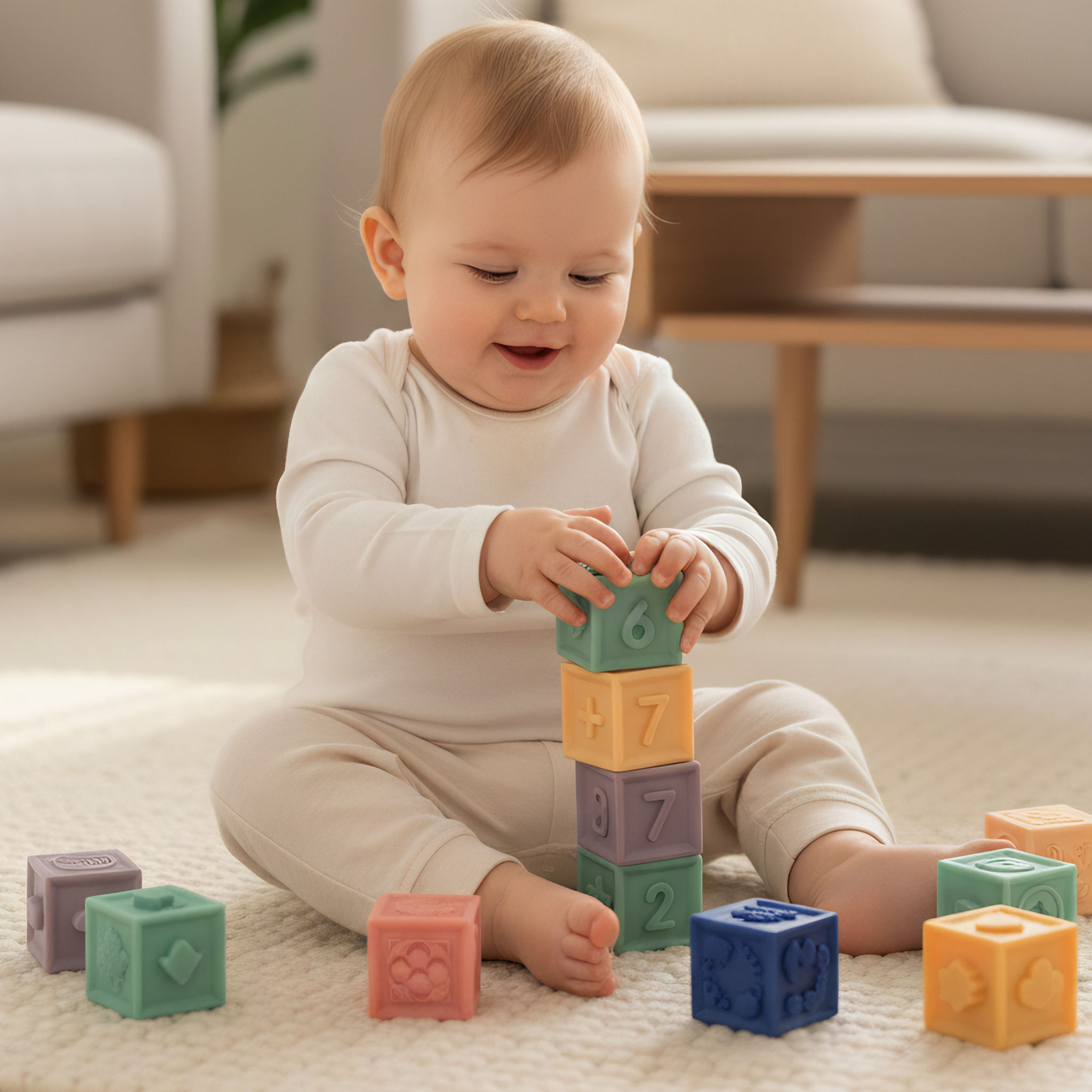 12 zachte siliconen babyblokken