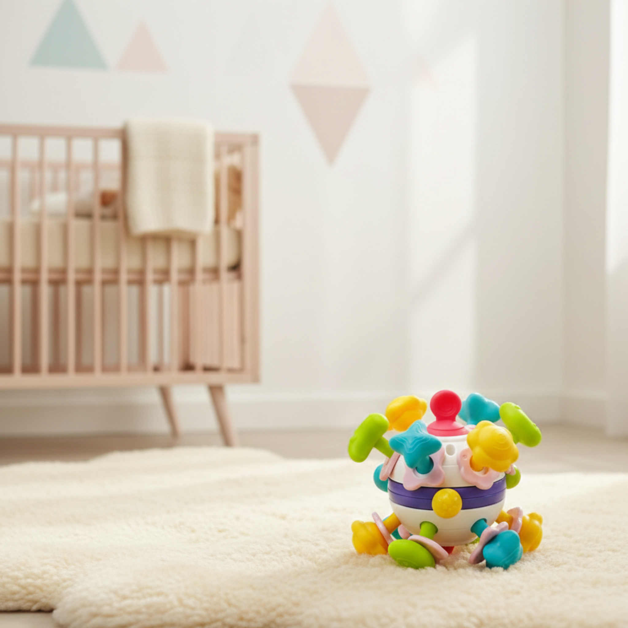 Montessori Spacebal Rammelaar – Siliconen Bijtspeeltje voor Baby’s & Sensorische Ontwikkeling