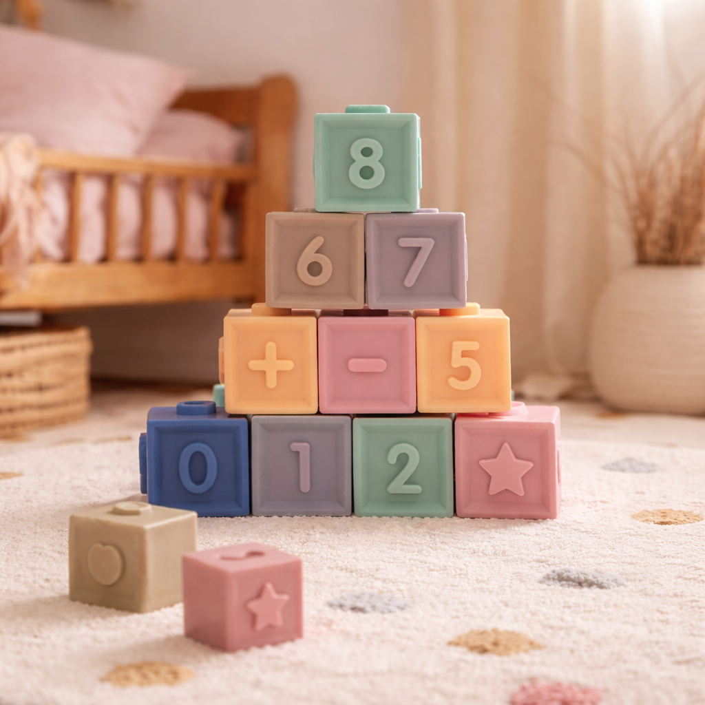 12 zachte siliconen babyblokken