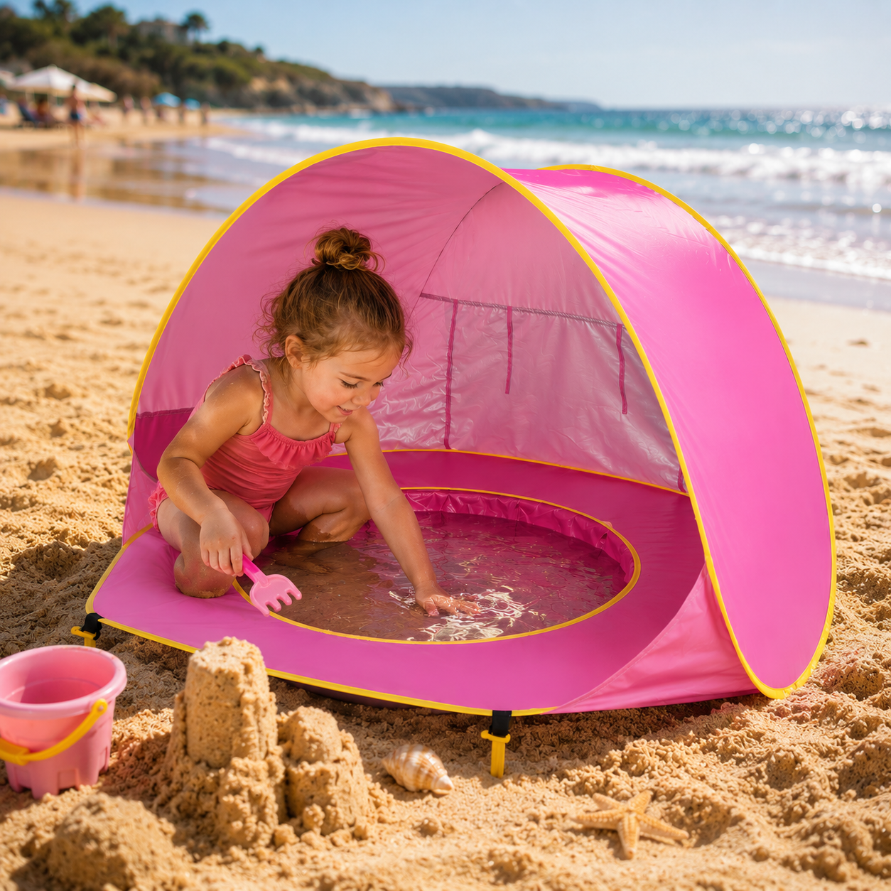 Baby Beach Tent met Splash Pool | UV50+ Zonbescherming | Pop-up Strandtent voor Baby's & Peuters