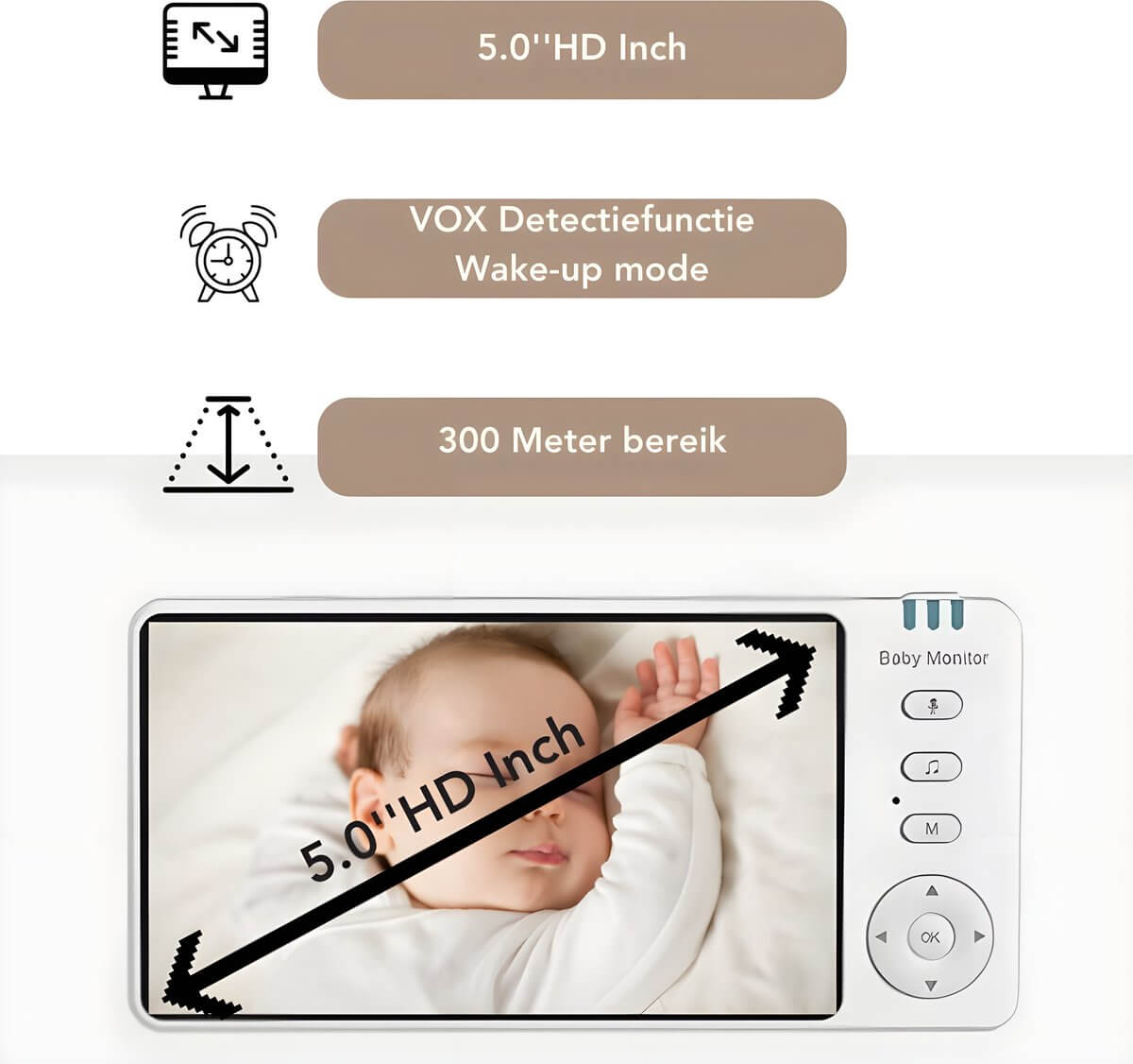 Babyfoon met Camera (5 Inch) - HD Scherm